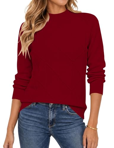 Sweaters for Women Mock Neck Long Sleeve Ribbed 17 sweaters for women - red burgundy
