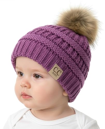 Image of Funky Junque Baby Pom Pom Beanie – Soft Knit Infant Winter Hat for Baby Girls & Boys, Cozy Warm Newborn Beanie 0–12 Months