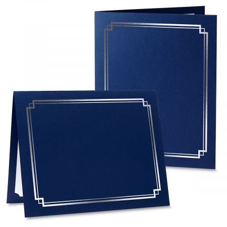 Current Classic Blue Certificate Folder with Silver Border - Set of 25, 9-1/2
