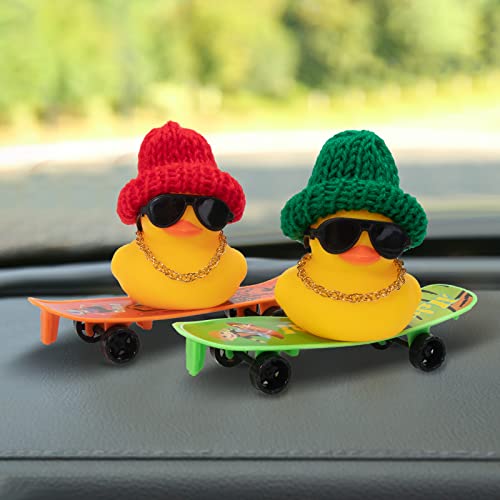 Wonuu Car Duck Ornament Rubber Duck Car Dashboard Decoration For Car Dashboard Decoration Accessories With Mini Hat, Necklace, Sunglasses, Chair Or Skateboard #TOP6