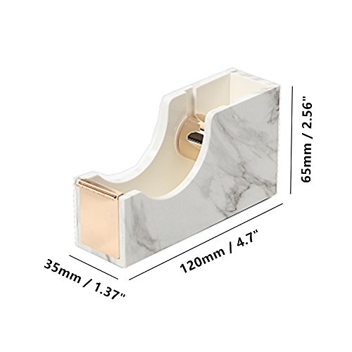 MEI YI TIAN White Marble Texture Desktop Adhesive Tape Dispenser Gold Tone 1" Metal Core Tape Holder for Office, Home, Schools Supplies (Marble Gold)