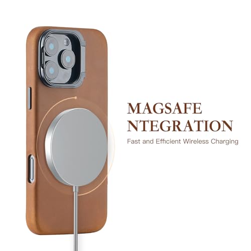 mobee Capa de telefone de couro genuíno para iPhone 16 Pro Max, compatível com MagSafe, capa de cour