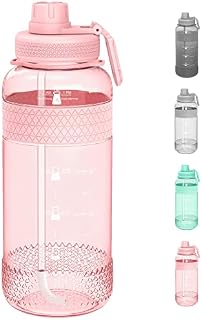NEVERFAL Water Bottle - 1000ml/2000ml Sport Water Bottle - Sports Drink bottle with Leakproof Lid & Straw - No Sweat handle Bottle - BPA Free Reusable water bottle For Gym, Hiking, Running, Yoga
