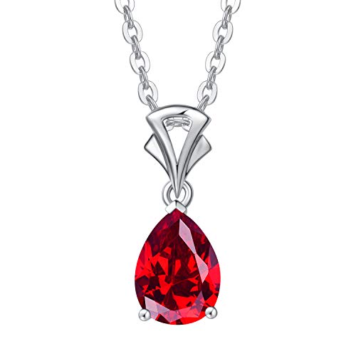 Fancime Created Ruby Necklace 14K Solid White Gold Teardrop Pendant July Birthstone Birthday Gifts For Mom Women Girls, Sterling Silver Chain 16" + 2" Extender #TOP22