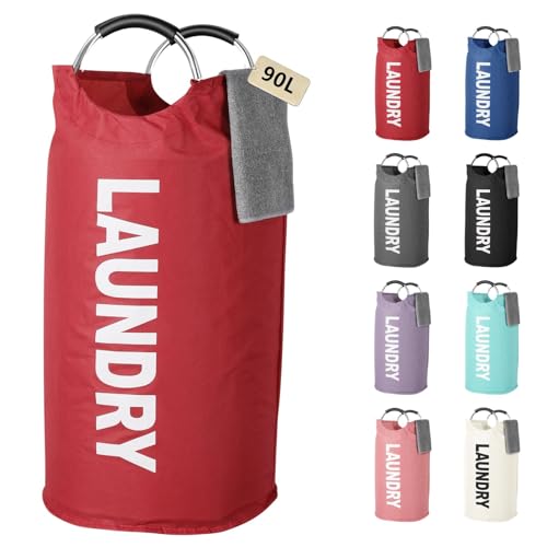 Cesta De Lavandería Plegable Grande De 90 L Con Asas Acolchadas Para Lavandería, Dormitorio, Familia, Color Rojo Cesta De Lavandería Plegable Grande De 90 L Con Asas Acolchadas Para Lavandería, Dormitorio, Familia, Color Rojo