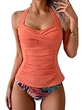 Model wearing  Eomenie Two-Piece Tankini with Cutout Back in Coral