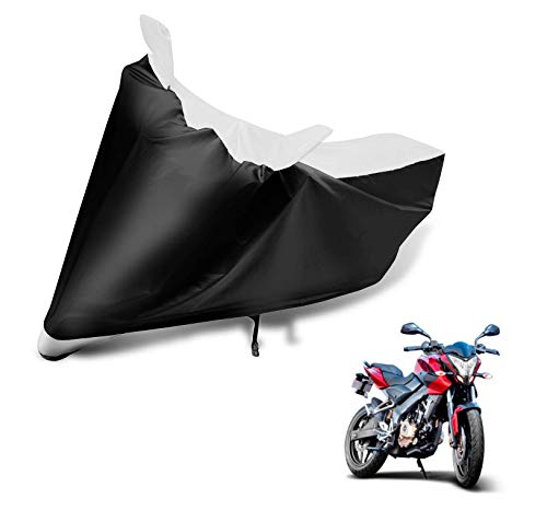 Image of Auto Hub Bike Cover Compatible with Bajaj Pulsar AS 200 with Mirror Pocket, Dustproof, Heat Resistant, Triple Stitched, Pulsar AS 200 Bike Cover- Black, White