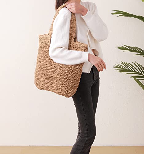 Image of GOLDTIMO Beach Bags for Women - Summer Soft Large Woven Shoulder Purse Handbag, Beach Tote Straw Bag for Summer Vacation