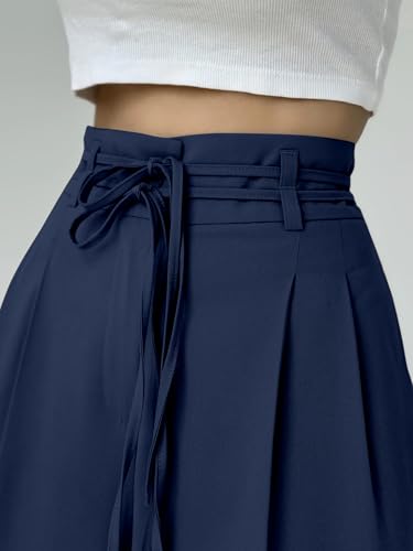 Image of Aahwan OffWhite Solid High Fabric Belt Waist Straight Korean Loose Pleated Wide Leg Trouser for Women's & Girl's