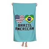 Serviette De Plage 80X130Cm, Drapeau De La Série des Coeurs Américains du Brésil Serviette De Sauna Douce Serviette Multicolore Serviette De Voyage pour Pique-Nique, Camping, Voyages