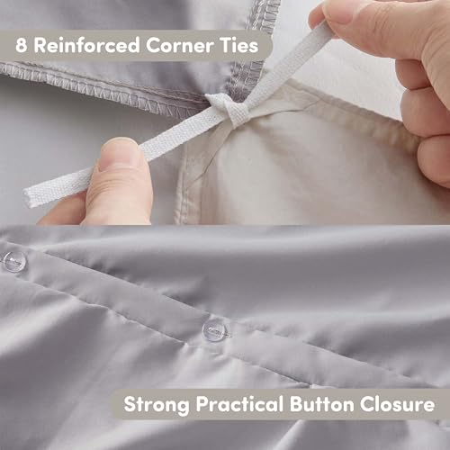 Image of Nestl Grey Lavender Duvet Cover King Size - Soft Double Brushed Duvet Set with Button Closure & Corner Ties, 3 Piece Luxurious Pinch Pleated Duvet Cover Set 104x90 Inches with 2 Pillow Shams