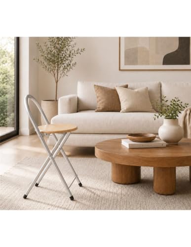 Miniatura 2 de Jardin202 - Taburete Plegable 80x40x45 Cm - Elegante Y Duradero En Negro Y Plata Con Reposapiés, Ideal Para Cocina Unidad Plata Haya
