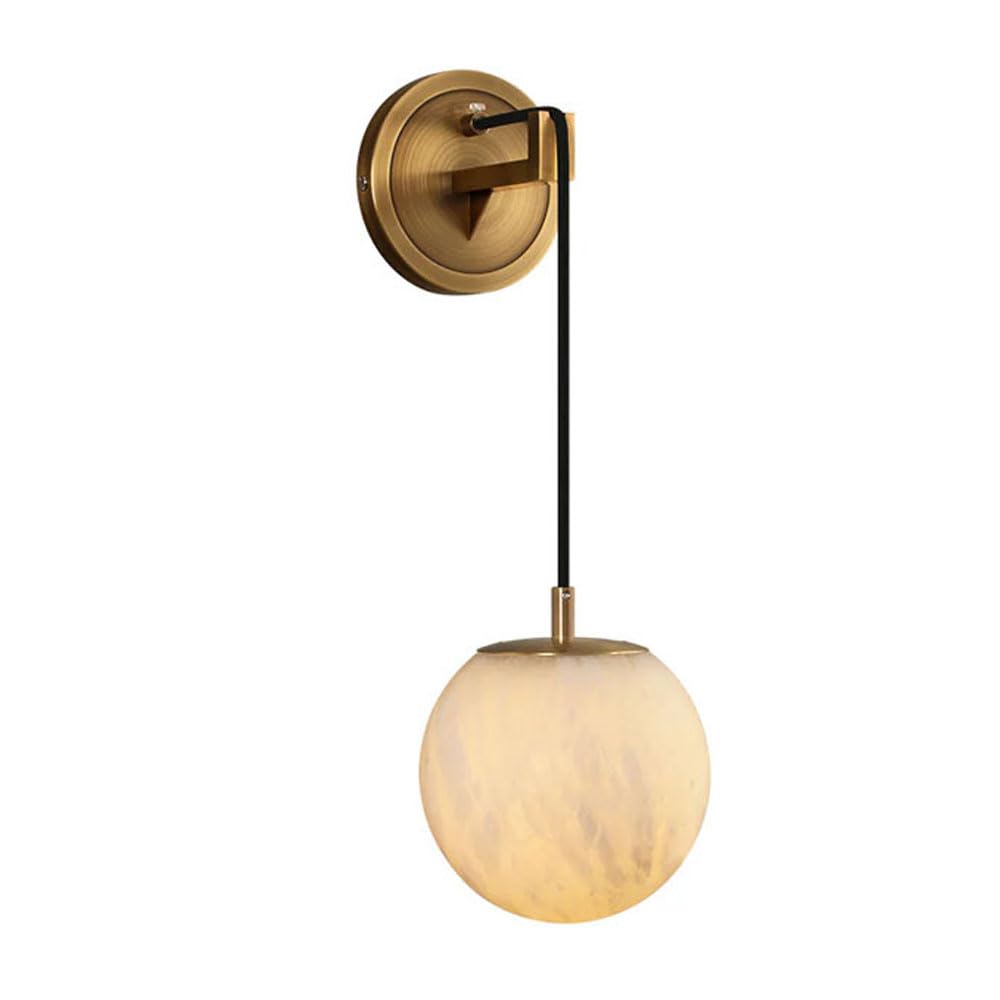KXKLGWHN Creative Globe Alabaster Wall Sconce, G9 Screw Natural Marble Wall Light, Copper Base, Nordic Industrial Style Wall Lamp, Bedside Staircase Dining Room Decorative Lighting Fixtures