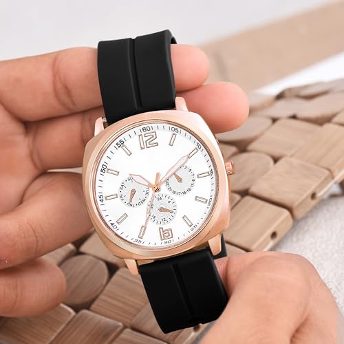 Image of styledose Minimalist dial Softest Adjustable Silicon Belt Quartz Analog Date Display Wrist Watch for Men