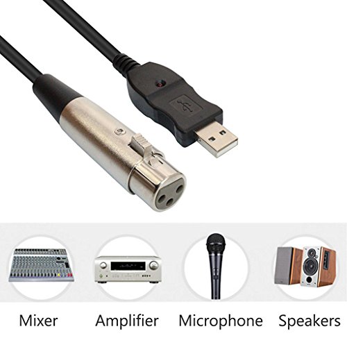 Cabo de microfone USB 2.0 de 3 metros, cabo USB macho para XLR fêmea