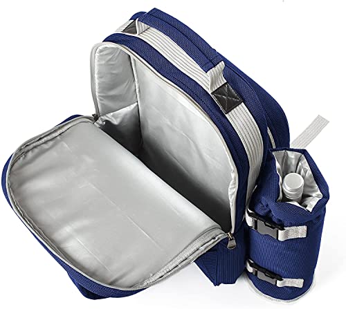 Greenfield Collection 2 Person Cooler Bag Picnic Set Rucksack; Lightweight Picnic Backpack Hamper; Includes Cutlery Set; Perfect Waterproof Coolbag Backpack for Camping/BBQ/Hiking - Blue