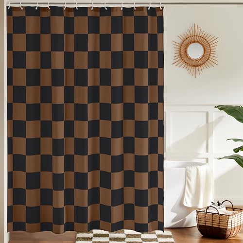 Ohocut Checkered Shower Curtain, Brown Black Plaid Shower Curtains for Bathroom, Cute Retro Checkboard Shower Curtain Vintage Aesthetic, Washable Fabric Bath Curtain 72''x72''