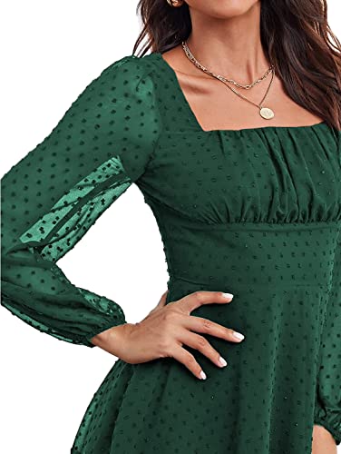Image of LYANER Women's Polka Dots Square Neck A line Long Sleeve Swiss Dots Mini Dress