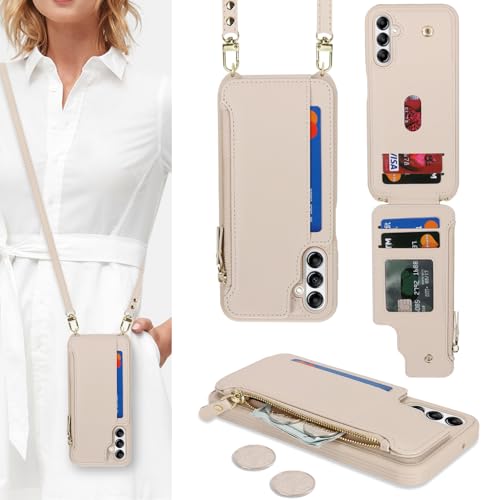 Sacoche bandoulière Samsung Galaxy A14 5G pour femme, étui portefeuille Cavor crème