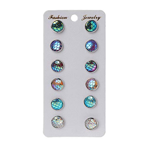 Fashion Beauty Fish Scale Round Stud Earrings 6 Pairs for Masquerades Party