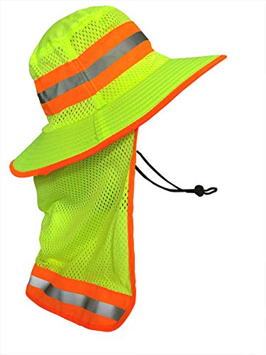 Image of Men High Visibility Reflective Sun Hat with Neck Flap Wide Brim Boonie Hat Bucket Cap