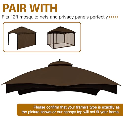 Coastshade Replacement Gazebo Canopy Top for Lowe's Allen Roth Heavy Duty Roof Gazebos Top with Mesh,10x12 Gazebo Cover #GF-12S004B-1, Replacement Top Only (Dark Brown)
