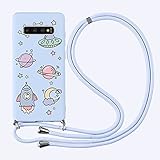 Yoedge Funda con Cuerda para Samsung Galaxy S10 Plus 6,4',Púrpura Claro TPU Silicona Mate Dibujos Animados Case con Colgante Ajustable Correa de Cordón Cárcasa para Samsung S10 Plus,Cielo Estrellado
