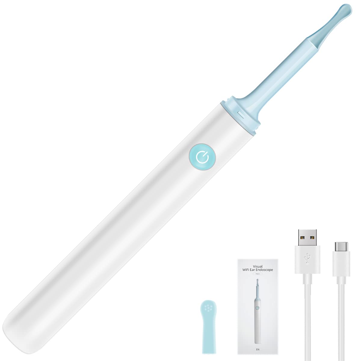 Relax love Ear Wax Removal Tool with Camera Ear Cleaner with 1080P Wireless Ear Otoscope and Silicone Ear Spoon Ear Cleaner Compatible with ipad Android Phone Suit for Adults UK(white)