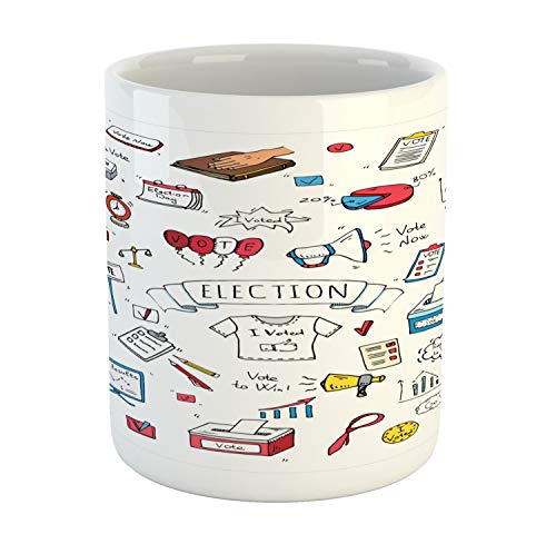 Best Review Ambesonne Election Mug, Voting and Election Theme Doodles Composition Democracy President Illustration, Ceramic Coffee Mug Cup for Water Tea Drinks, 11 oz, Ruby White