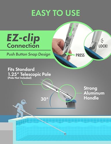 KEMANO Heavy Duty Pool Brush Head, Premium Nylon Bristles Non-Abrasive Cleaning, Reinforced Aluminum Frame, Ideal for Pool Walls, Steps, Corners, Above Ground & Inground Swimming Pool Cleaning Tools