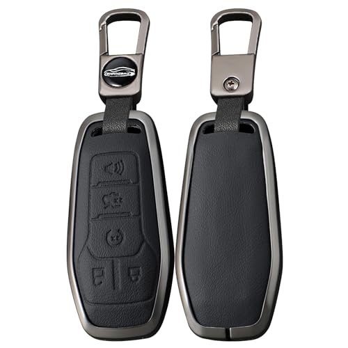 Coque de clé en métal noir à 5 boutons pour Ford Mustang et Lincoln avec porte-clés