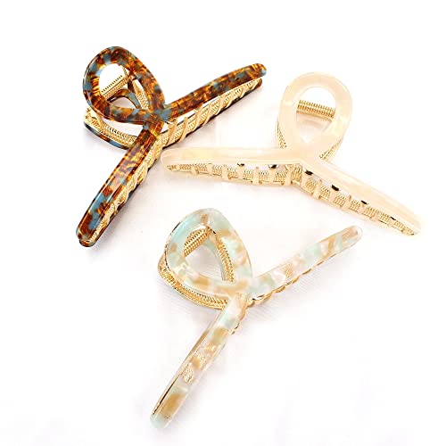 3Pack Large Metal Acetate Hair Claw Clips For Thick Thin Hair, Fashion Big Hair Clamp Hair Styling Accessories For Curly Straight Hair As Gift For Wife Girlfriend (Ivory White,Green White,Amber) #TOP1