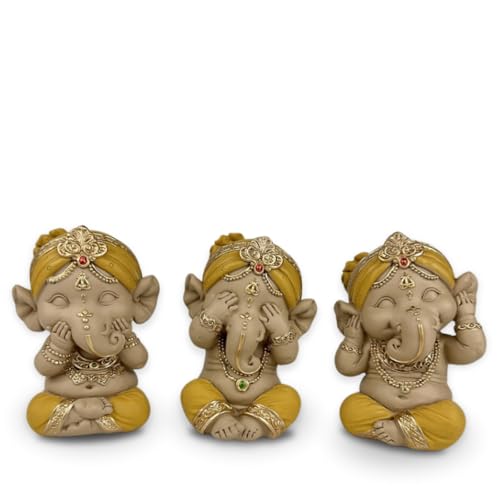 Trio de Ganesh Sagesse Iconique - Ne Rien Voir - Ne Rien Entendre - Ne Rien Dire - Ensemble Symbolique - Ambiance Paisible et Sereine - Décoration Zen - Idée Cadeau...