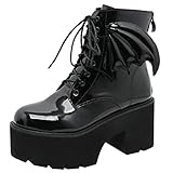 stiefeletten punk COCOLULU Damen Plateau Stiefeletten Gothic Blockabsatz Stiefeletten Schnürung Lack Ankle Boots(EU Size 36, 1schwarz)