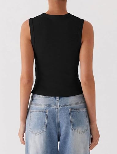 Matunana Womens Going Out Tops Summer Ribbed Tank Sexy Crop Cute Y2K Button Down Sleeveless T Shirts Casual Basic Tee Trendy Fashion Outfits Spring Clothes 2025 Black