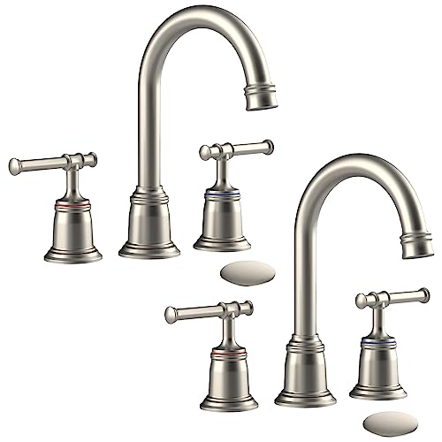 Classical 8 inch Bathroom Faucet, Bathroom faucets for Sink 3 Holes, Widespread Brushed Nickel Bathroom Faucet with Pop Up Drain and cUPC Lead-Free Ho