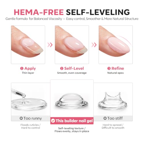 Image of modelones Builder Nail Gel Peachy Pink HEMA-Free Builder Color Gel Polish | 8-in-1 Jelly Pink Rubber Base Gel Polish Strengthener for Nail Extension, Natural Apex, Self-Leveling, U /V Cured Home Salon