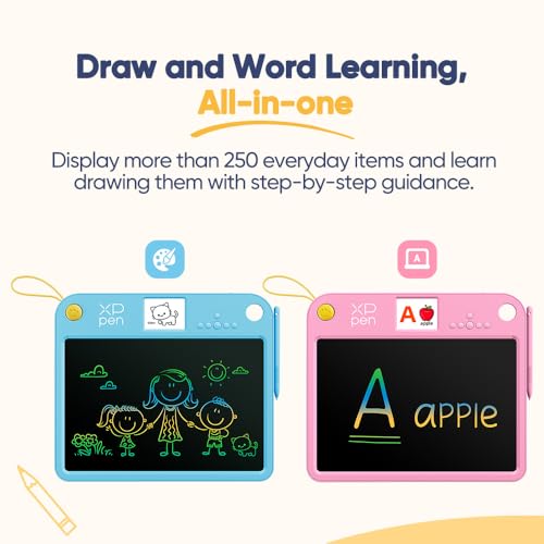 Image of XPPen Doodle Learning Board | 13.3 inch LCD Writing Tablet for Kids with 250+ Step-by-Step Lessons & Voice Learning | Educational Drawing Pad (3+ Years) - Pink