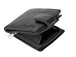 Buono Pelle Wallets Mens Slim RFID Blocking Genuine Leather with Zip Coin Pocket, Banknote Compartments, Card Holders Pouch ID Window. Wallet for Men with Gift Box (Jet Black)