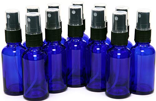 1 OZ Blue Boston Round Glass Bottle W/Black Sprayers - Pack of 12