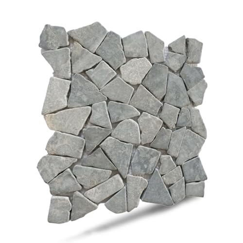 PEBBLETILE.CO Ash Grey Random Mosaic, Tumbled Stone Back Splash Tiles