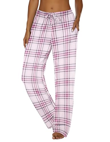 Image of Ekouaer Women Pajama Pants Comfy Pj Bottom with Pockets Stretch Plaid Sleepwear