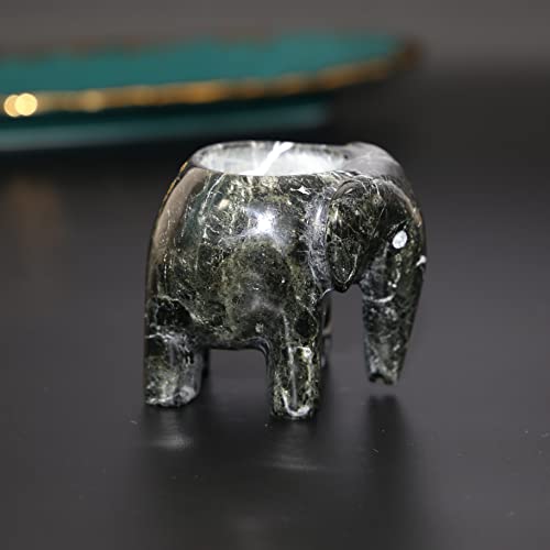 Onyx Elephant Tea Light Elephant Light Candle Holder Ornament Fossil Stone (Black Marble) - Image 3