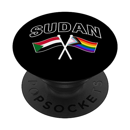 Sudan & Rainbow Pride Flag Proud Sudanese PopSockets Swappable PopGrip, Black