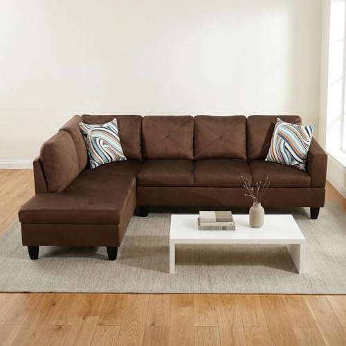 Image of L-Shaped Sectional Sofa, Modern 4-Seat Couch with Left Facing Chaise, Sectional Couch for Living Room, Apartment, Office, Brown