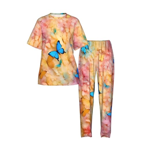 Ensemble de pyjama doux imprimé papillon nuit détente