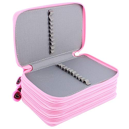 Estuche para lápices, 72 ranuras Estuche para bolígrafos multifuncional de gran capacidad 4 compartimentos Organizador de bolígrafos de tela Oxford Caja de almacenamiento para bolígrafos (rosa)