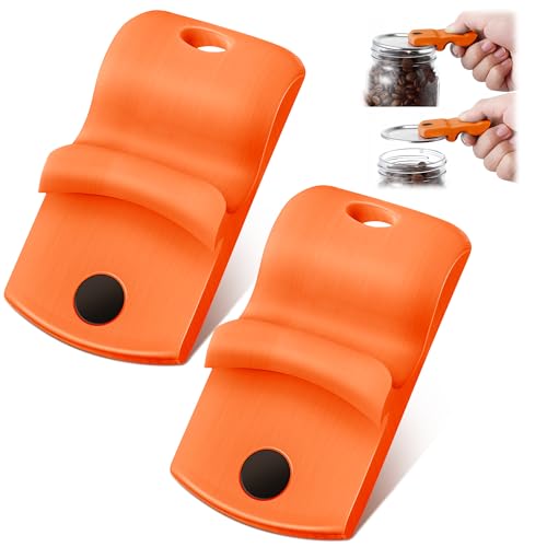 2 Pack Canning Jar Opener with Magnets, Mason Jar Opener For Canning Lids, Regular and Wide Mouth Lids, Powerful Magnet for Easy Refrigerator Storage, Releases Vacuum Seal– Patent Pending(Orange)