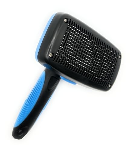 Image of Self-Cleaning Slicker Brush for Dogs & Cats - Deshedding Grooming Tool for Long & Short Hair - Blue
