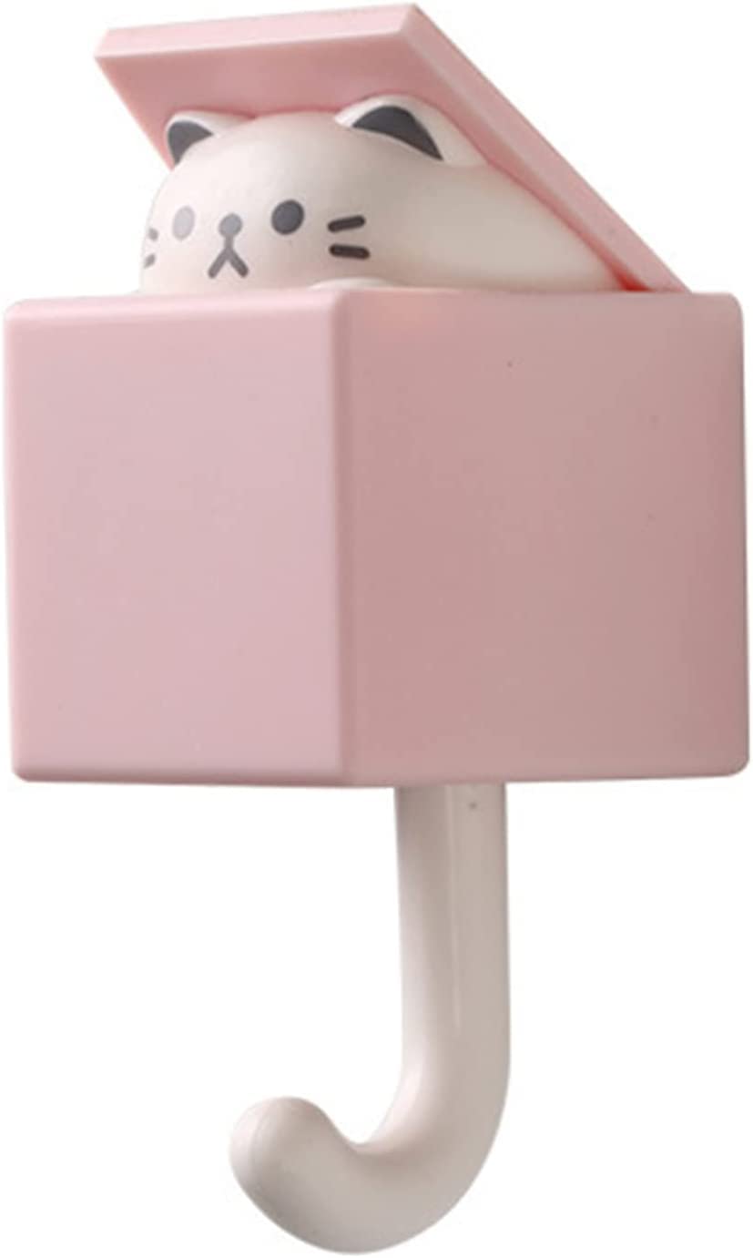 Lcmei 2023 New Creative Wall Mounted Self Adhesive Coat Hook Heavy Duty,Cute Pet Hooks Utility Entrance Key Holder Hook for Hat Towel Backpacks Scarf Bags (Pink Cat)